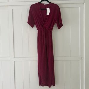 NWT All in Favor Twist-Front Maxi Dress in Wine/Burgundy